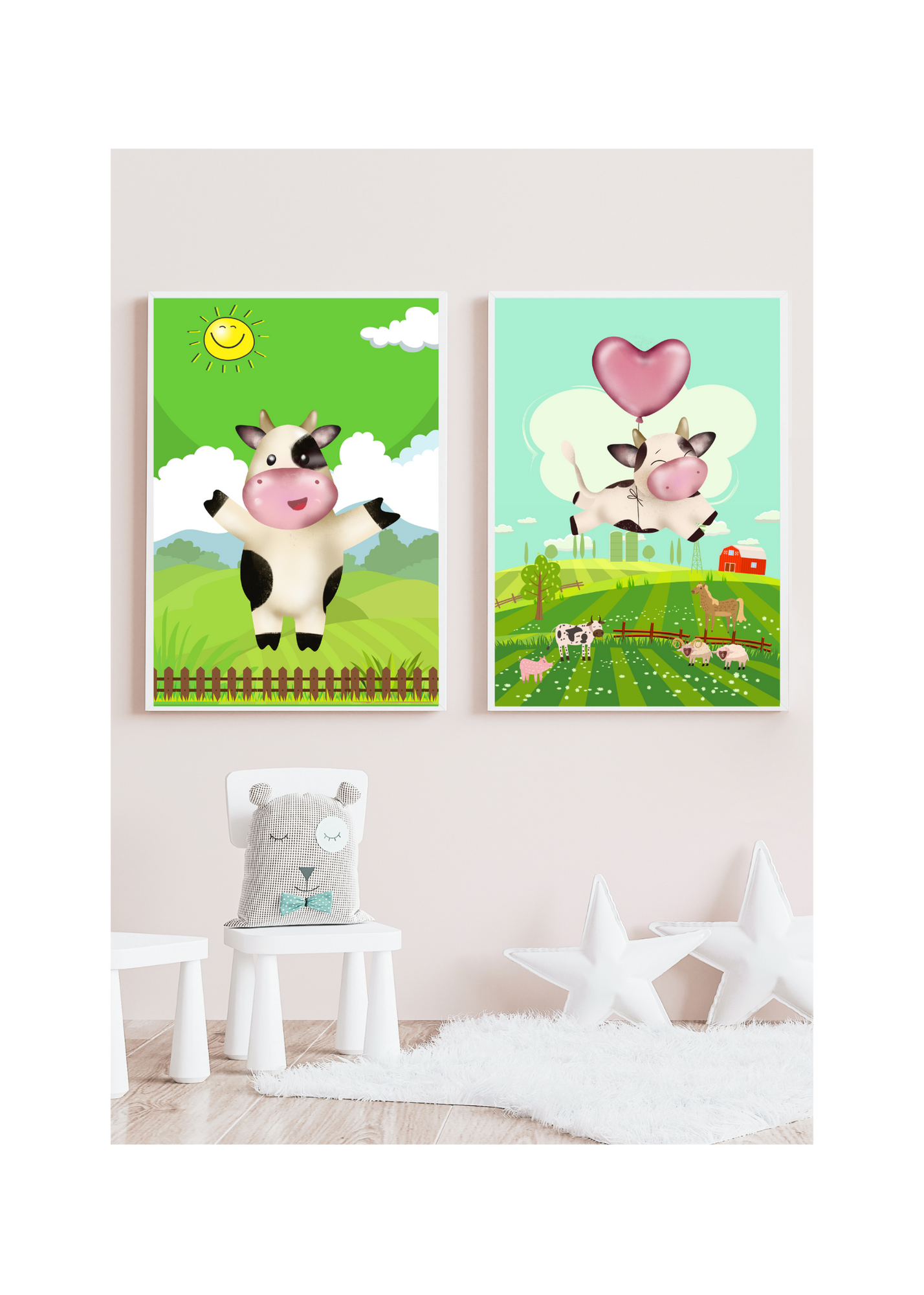 11 Cute Cow Pictures Bundle - With & Without Background - 5 Sizes for Kid's Room, Nursery & Print on Demand