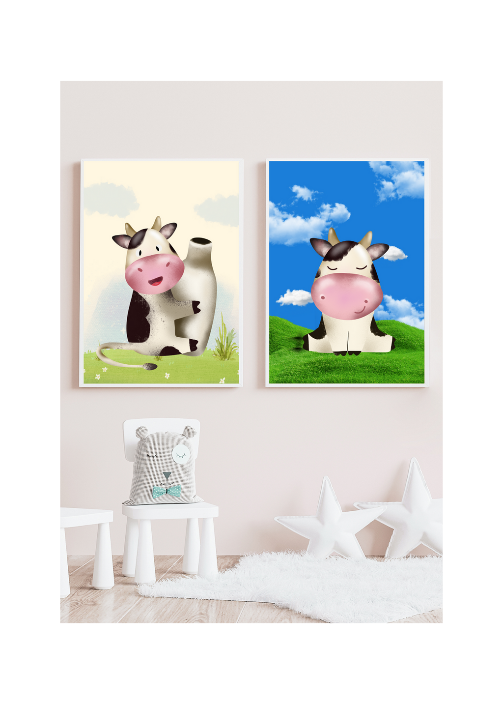 11 Cute Cow Pictures Bundle - With & Without Background - 5 Sizes for Kid's Room, Nursery & Print on Demand