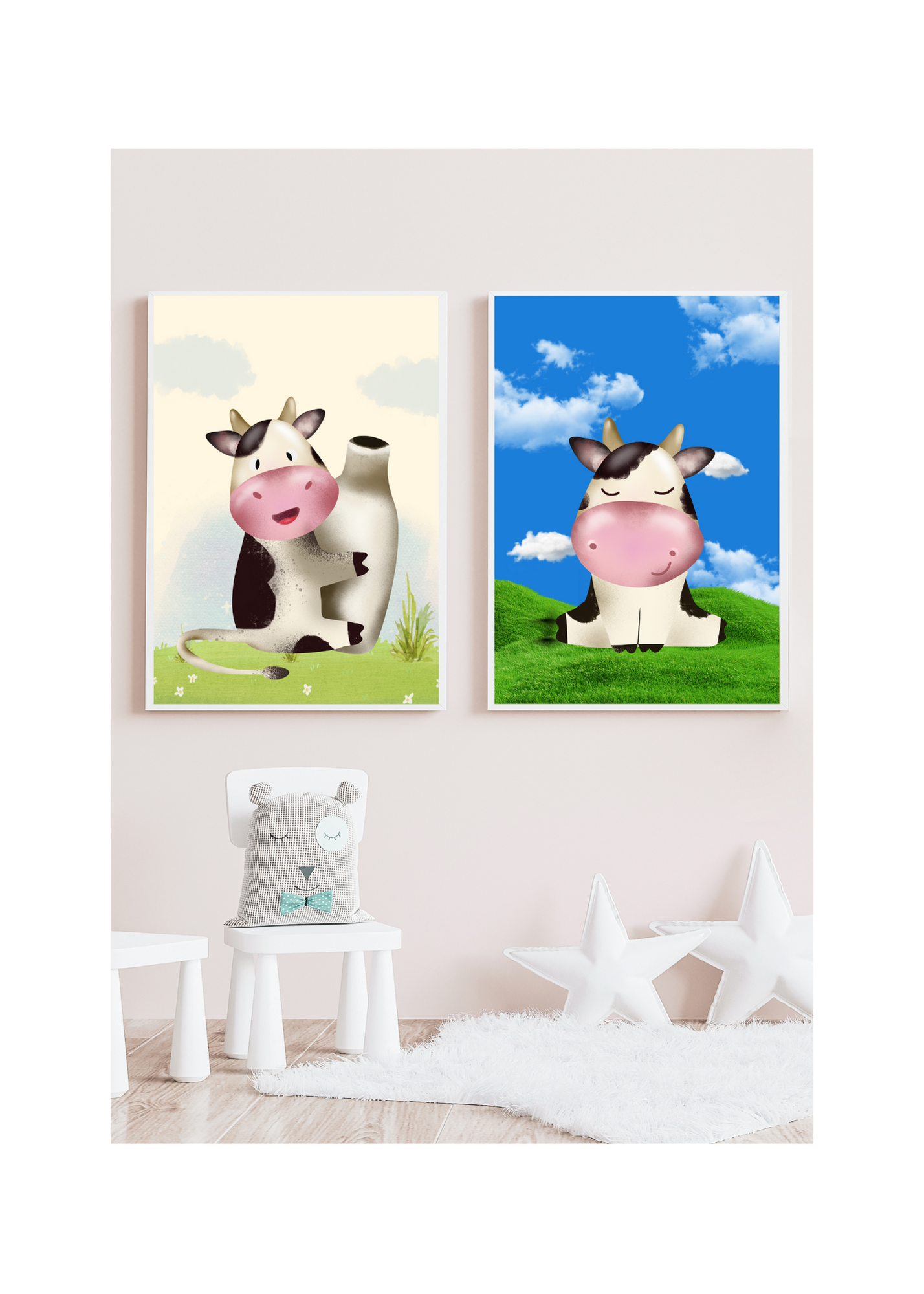 11 Cute Cow Pictures Bundle - With & Without Background - 5 Sizes for Kid's Room, Nursery & Print on Demand