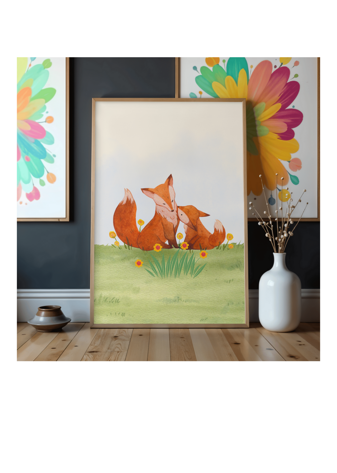 Cute Fox Cartoon Portrait - 5 Sizes Bundle for Kids Room, Nursery & Print on Demand