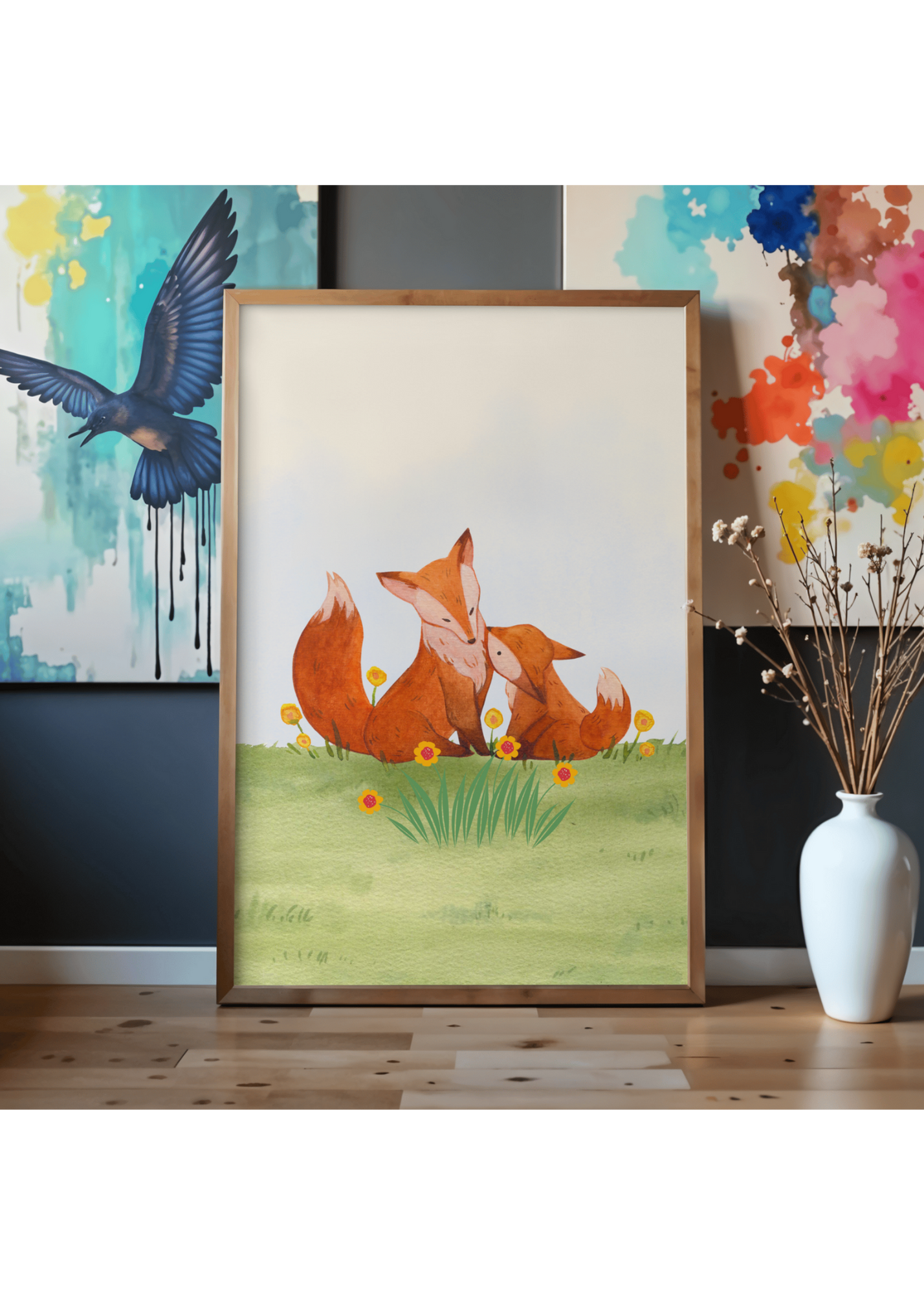 Cute Fox Cartoon Portrait - 5 Sizes Bundle for Kids Room, Nursery & Print on Demand