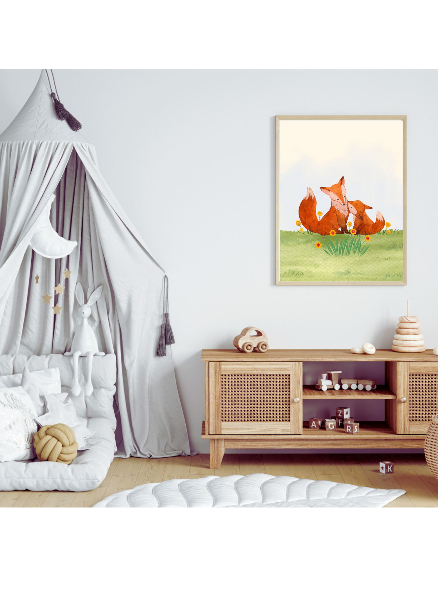 Cute Fox Cartoon Portrait - 5 Sizes Bundle for Kids Room, Nursery & Print on Demand