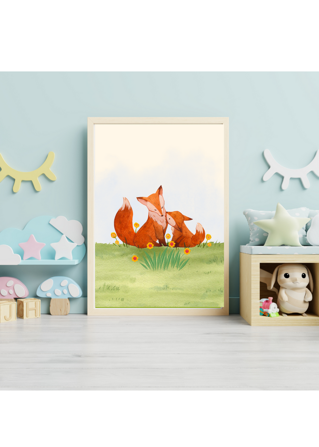 Cute Fox Cartoon Portrait - 5 Sizes Bundle for Kids Room, Nursery & Print on Demand