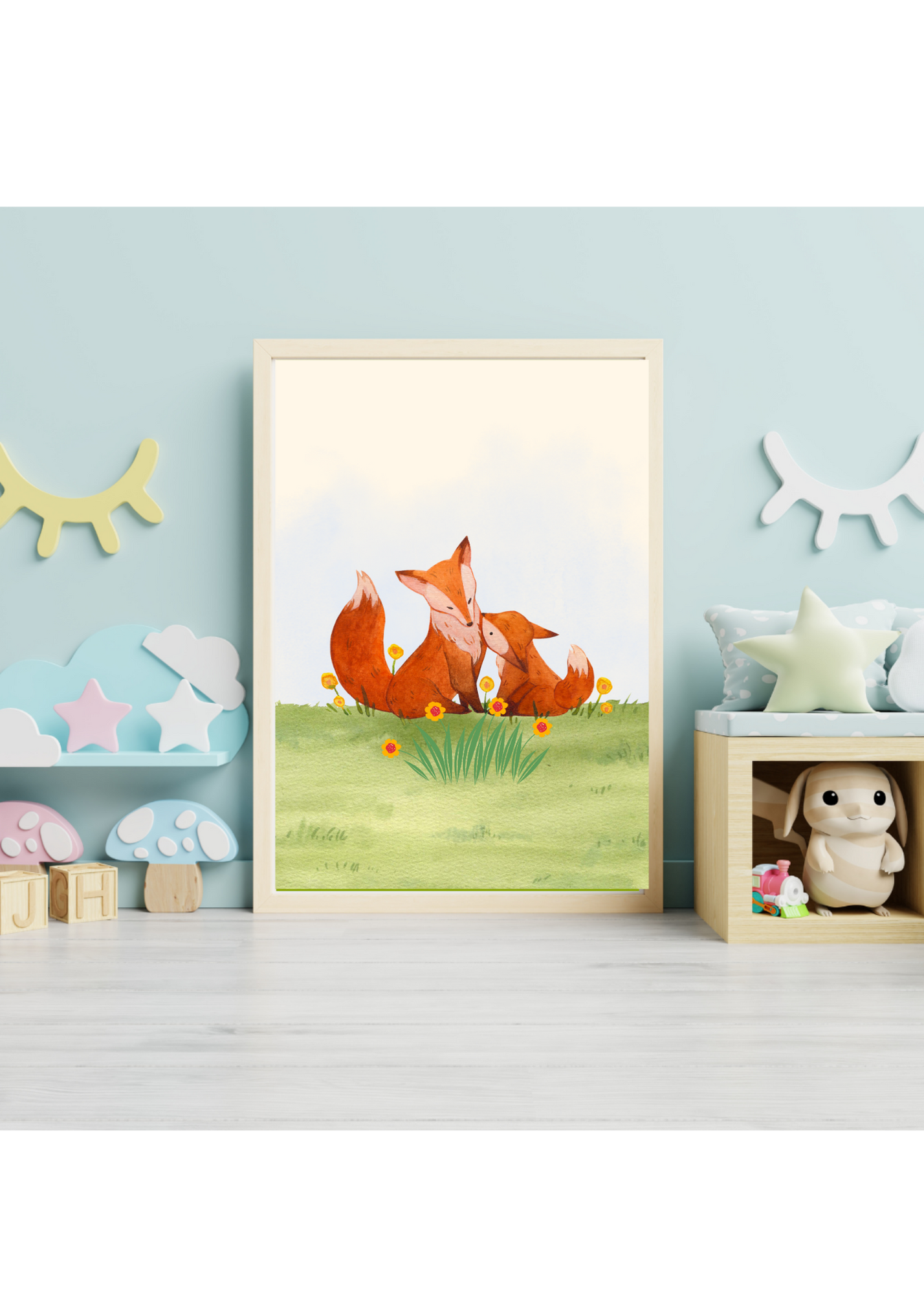 Cute Fox Cartoon Portrait - 5 Sizes Bundle for Kids Room, Nursery & Print on Demand