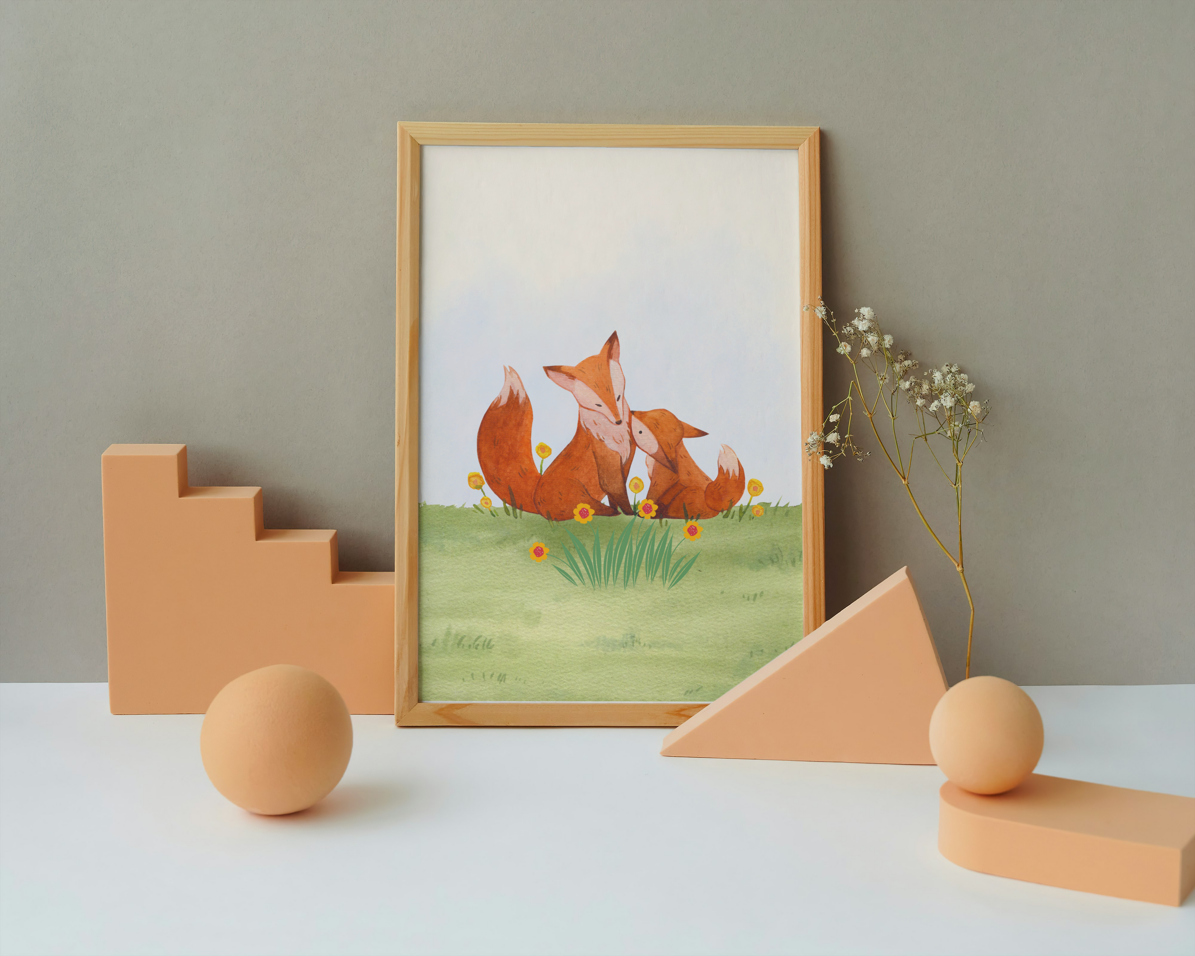 Cute Fox Cartoon Portrait - 5 Sizes Bundle for Kids Room, Nursery & Print on Demand