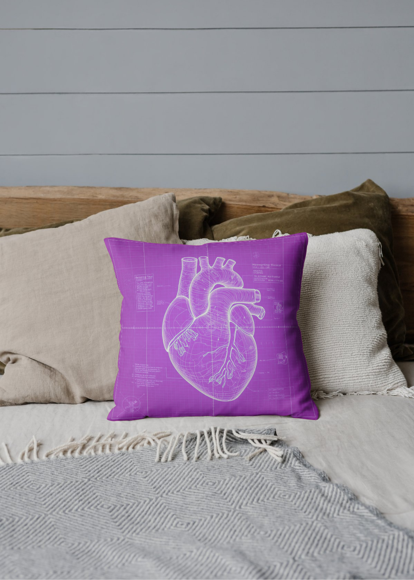 Heart Blueprint Wall Art - 36x36 inch - Office & Home Decor - Print on Demand - Instant Download