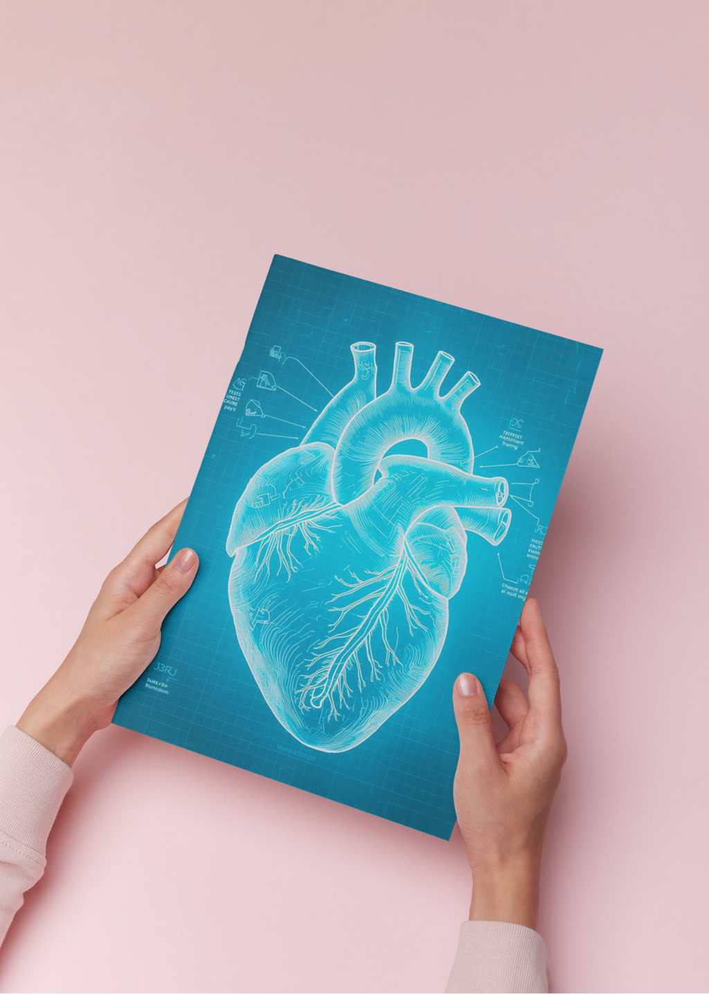 Heart Blueprint Wall Art - 36x36 inch - Office & Home Decor - Print on Demand - Instant Download