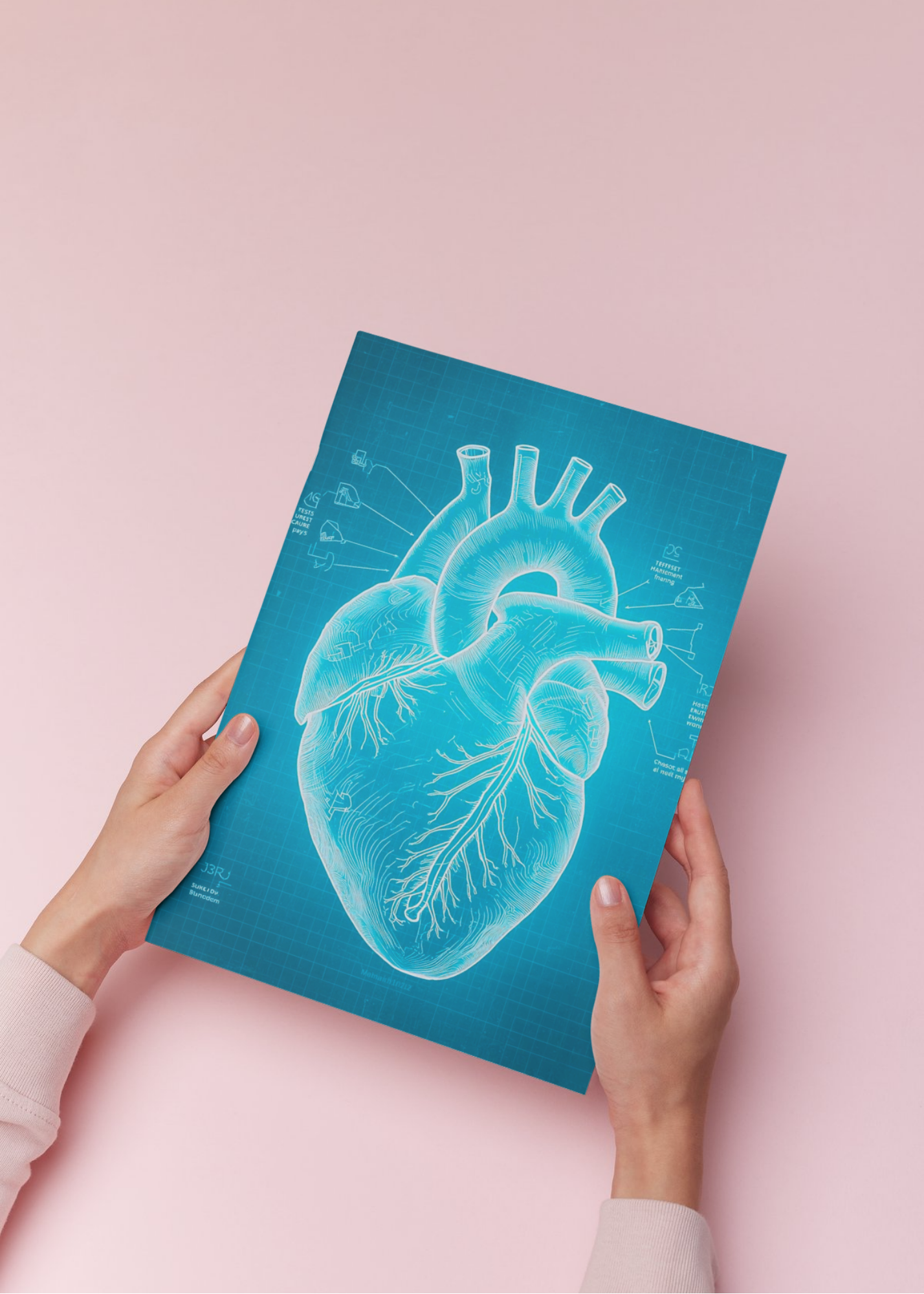 Heart Blueprint Wall Art - 36x36 inch - Office & Home Decor - Print on Demand - Instant Download