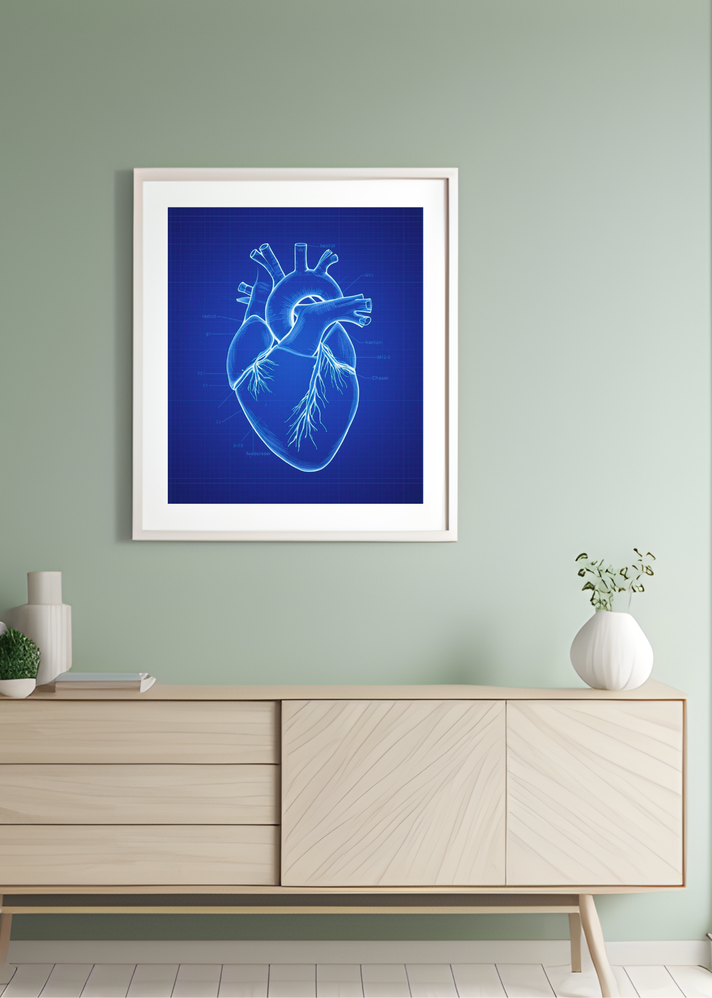 Heart Blueprint Wall Art - 36x36 inch - Office & Home Decor - Print on Demand - Instant Download