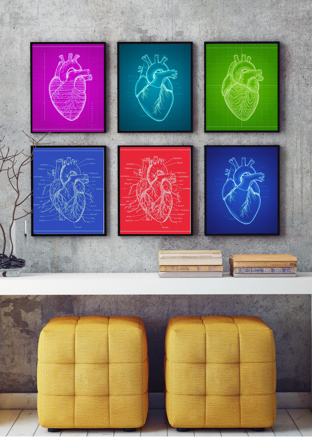Heart Blueprint Wall Art - 36x36 inch - Office & Home Decor - Print on Demand - Instant Download