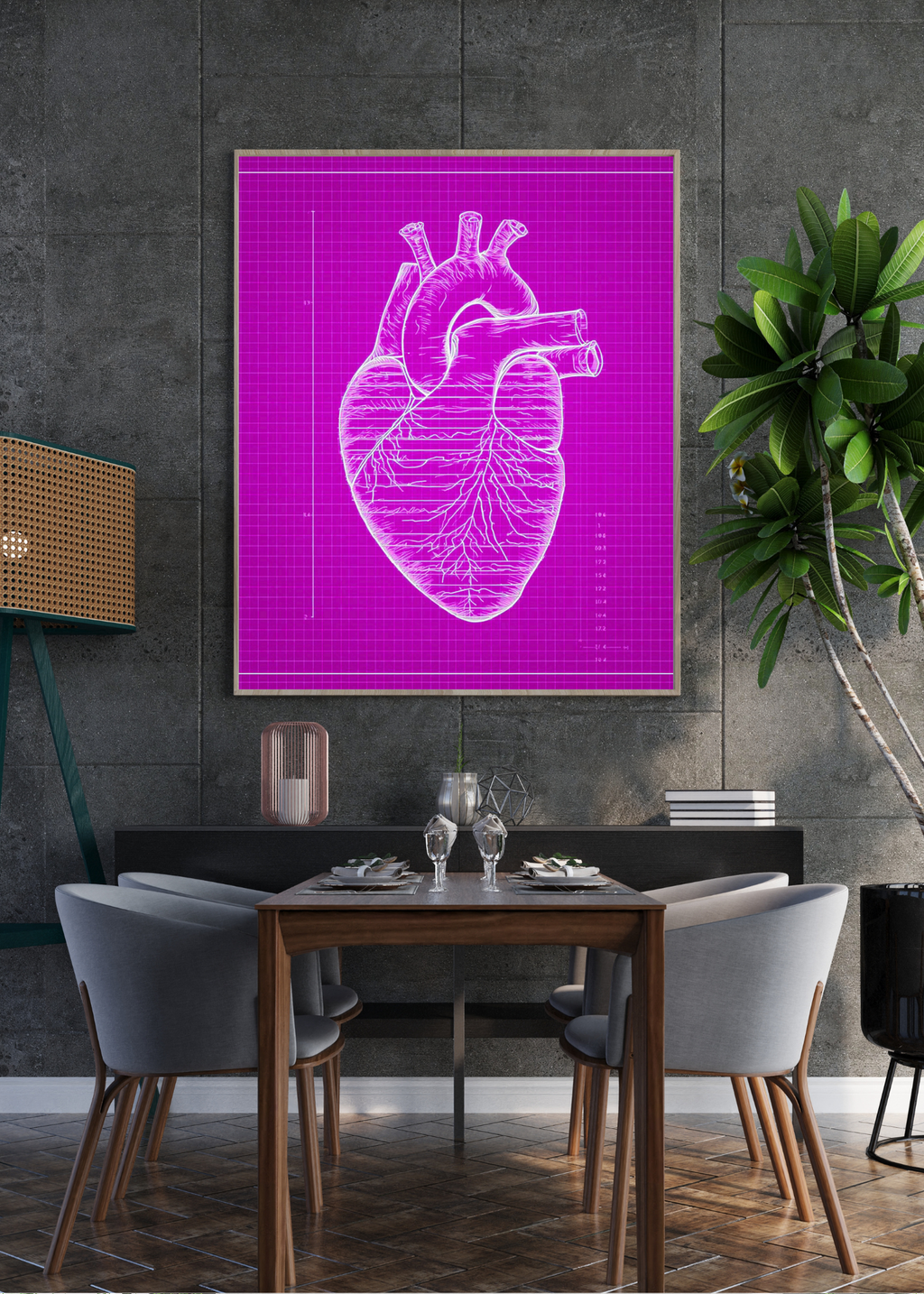 Heart Blueprint Wall Art - 36x36 inch - Office & Home Decor - Print on Demand - Instant Download