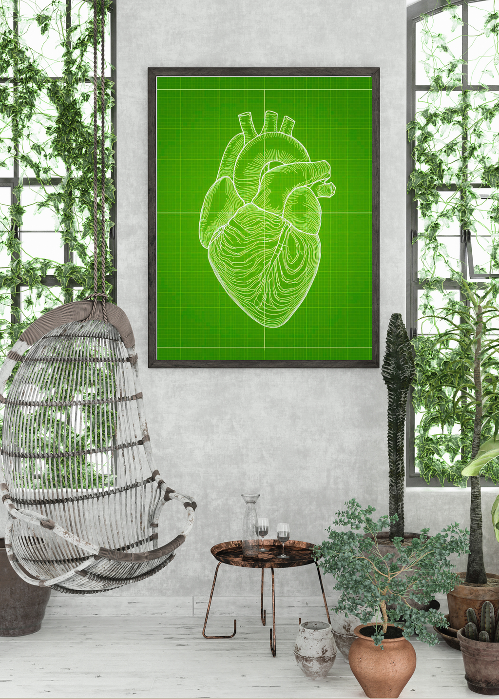 Heart Blueprint Wall Art - 36x36 inch - Office & Home Decor - Print on Demand - Instant Download