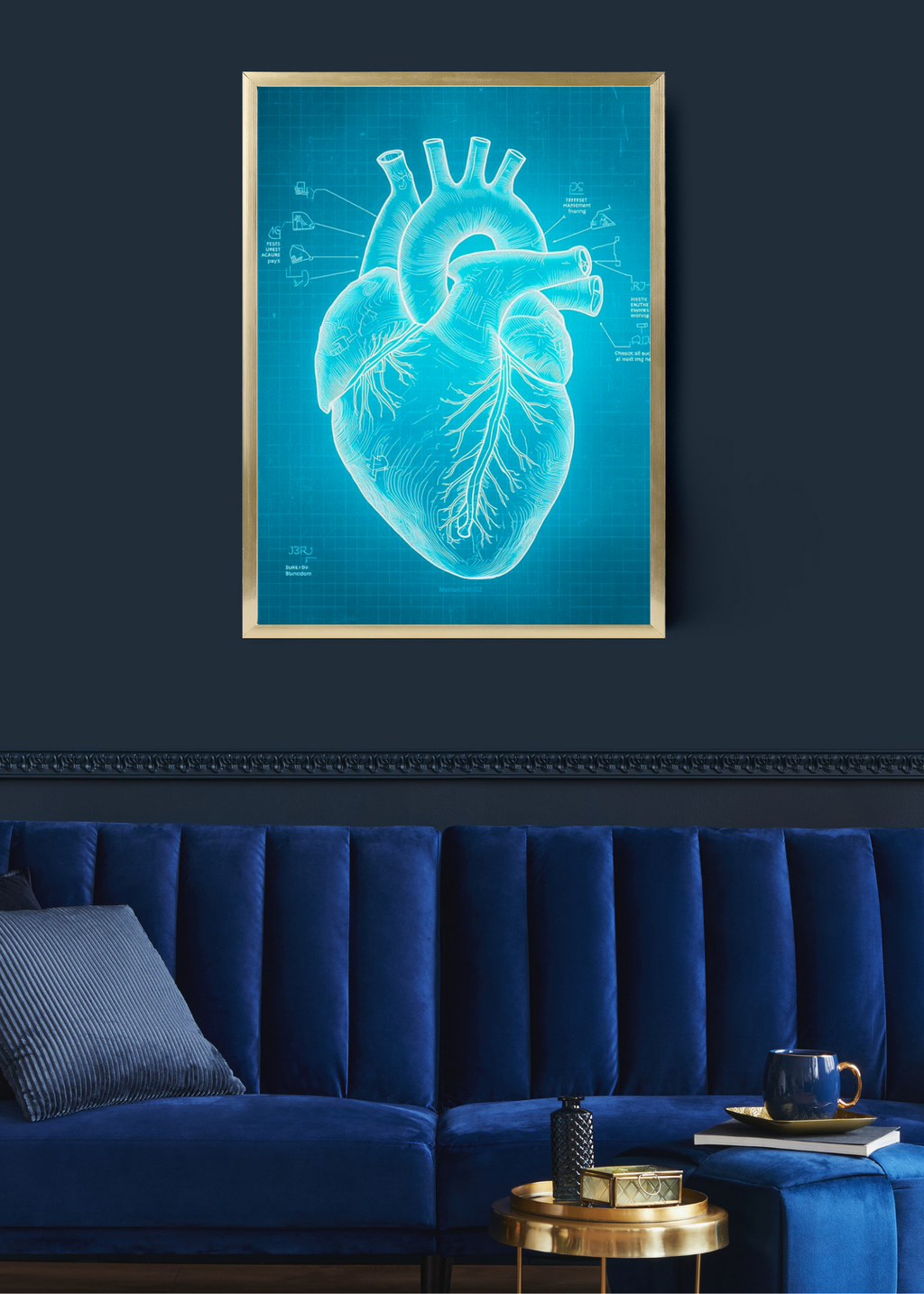 Heart Blueprint Wall Art - 36x36 inch - Office & Home Decor - Print on Demand - Instant Download