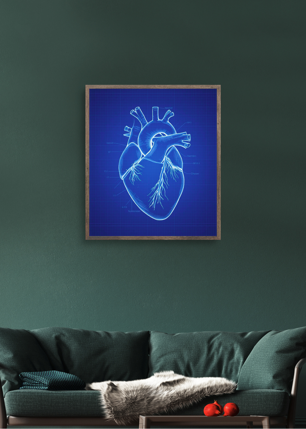 Heart Blueprint Wall Art - 36x36 inch - Office & Home Decor - Print on Demand - Instant Download