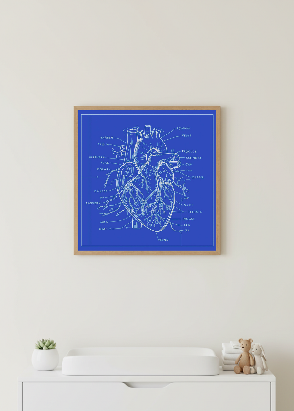 Heart Blueprint Wall Art - 36x36 inch - Office & Home Decor - Print on Demand - Instant Download