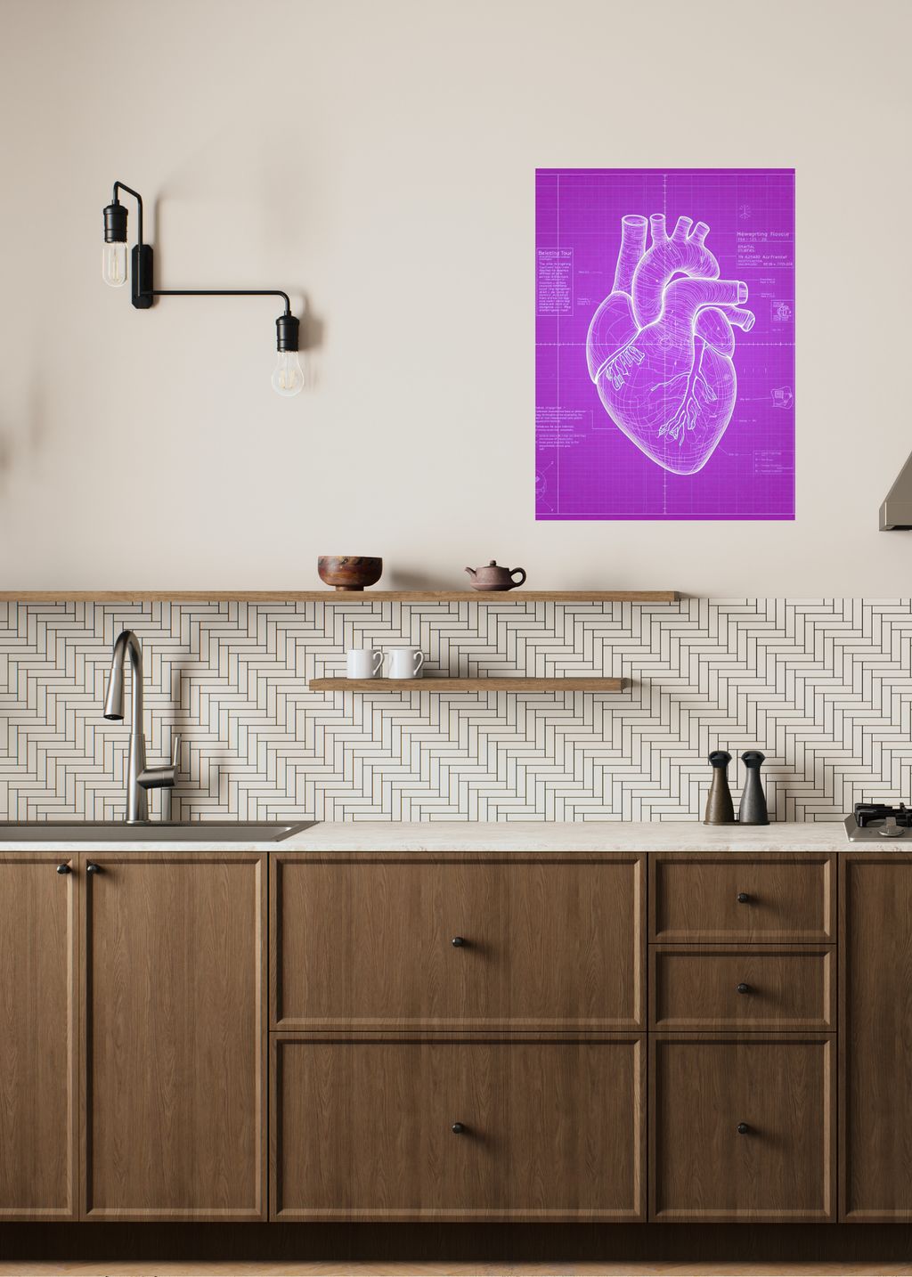 Heart Blueprint Wall Art - 36x36 inch - Office & Home Decor - Print on Demand - Instant Download