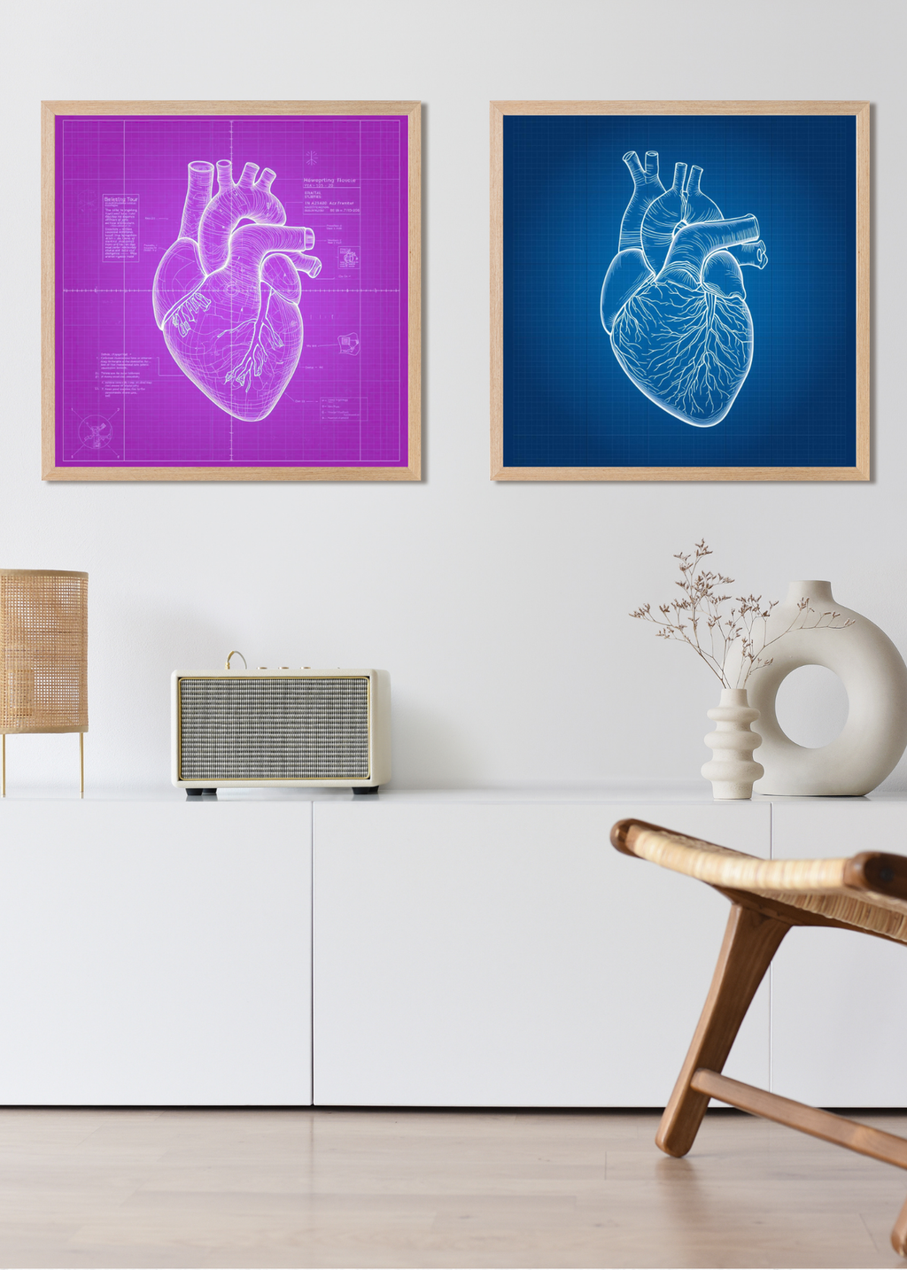 Heart Blueprint Wall Art - 36x36 inch - Office & Home Decor - Print on Demand - Instant Download