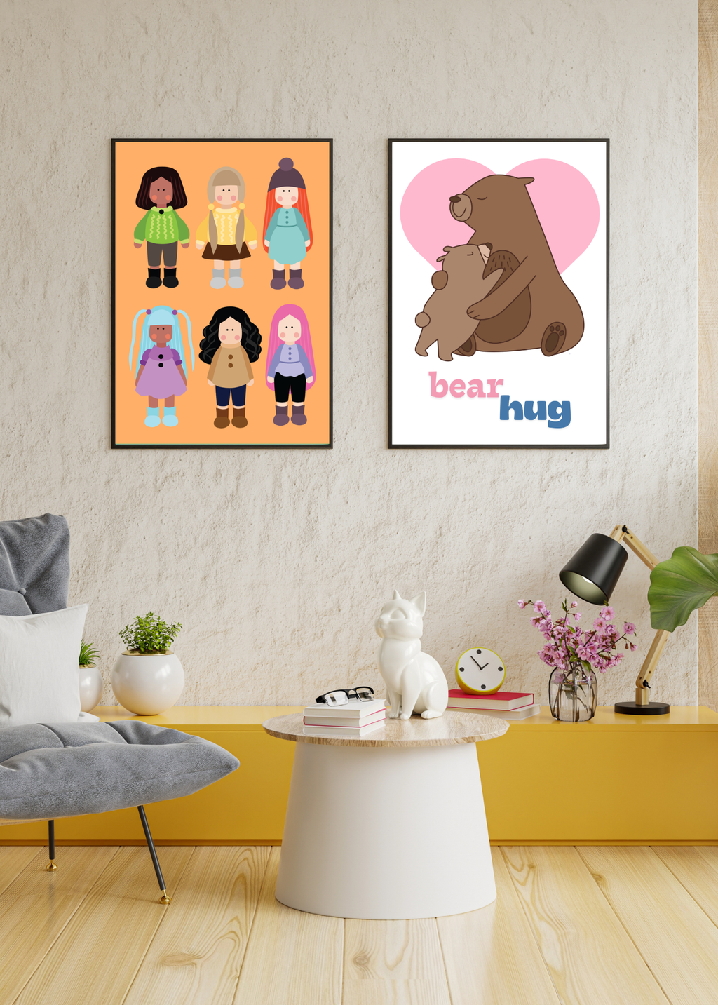Kids Room Wall Art & Print on Demand- 5 Cute Animal Prints Bundle (Bears, Penguins, Whales, Dinosaurs, Girls)