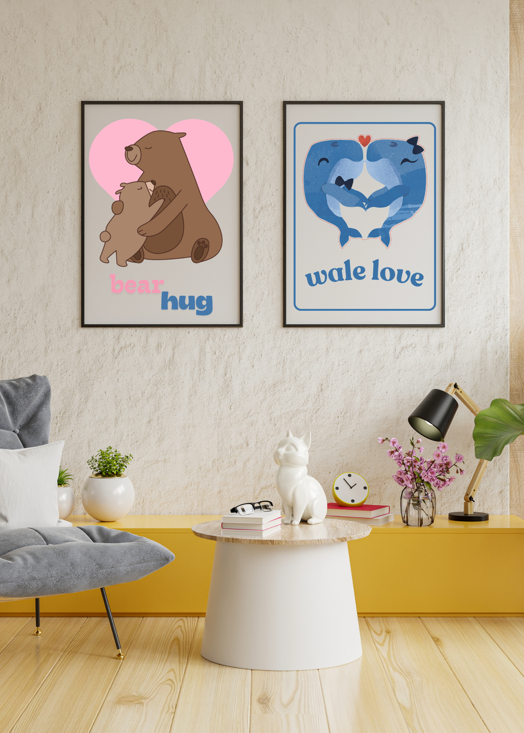Kids Room Wall Art & Print on Demand- 5 Cute Animal Prints Bundle (Bears, Penguins, Whales, Dinosaurs, Girls)