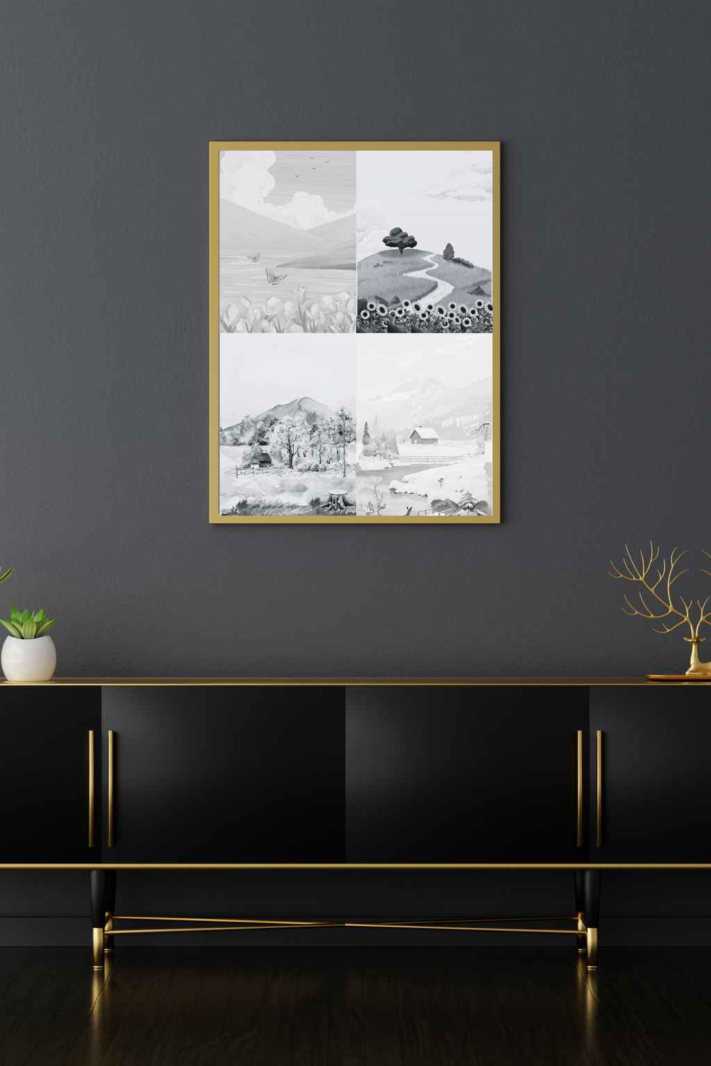 Seasons Portrait Wall Art (spring, summer, autumn & winter) - 24x36 Inch Digital Download for Home Decor & Print on Demand