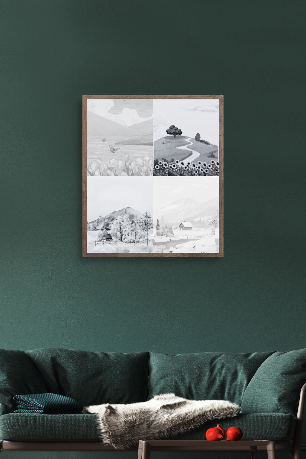 Seasons Portrait Wall Art (spring, summer, autumn & winter) - 24x36 Inch Digital Download for Home Decor & Print on Demand