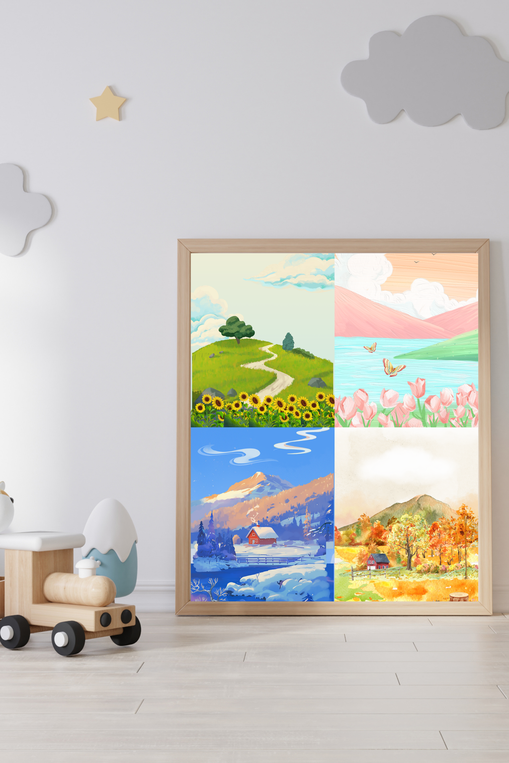 Seasons Portrait Wall Art (spring, summer, autumn & winter) - 24x36 Inch Digital Download for Home Decor & Print on Demand