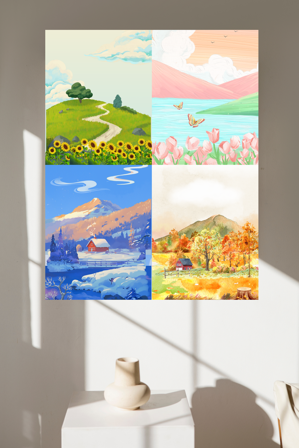 Seasons Portrait Wall Art (spring, summer, autumn & winter) - 24x36 Inch Digital Download for Home Decor & Print on Demand