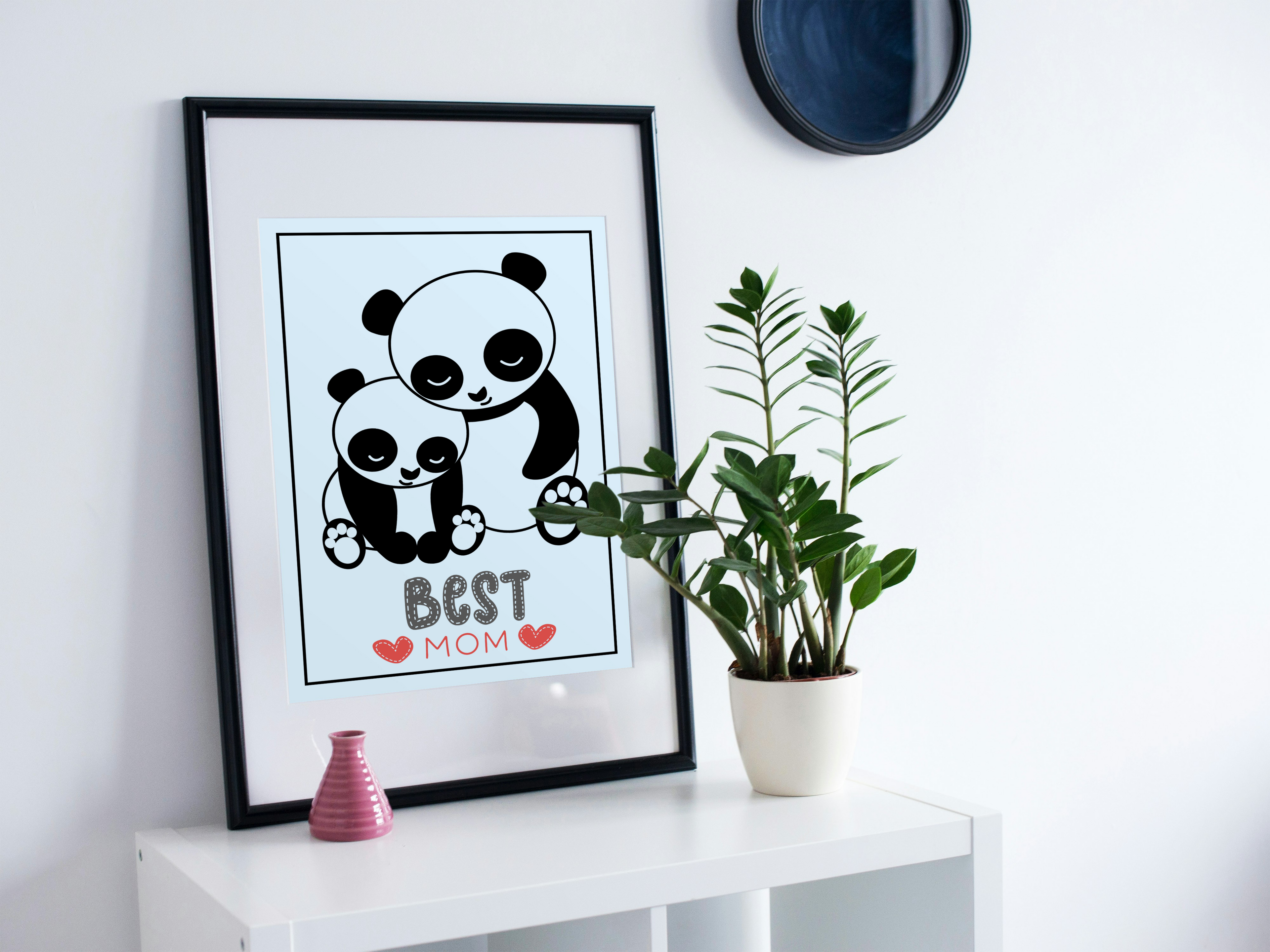 2 Cartoon Panda Wall Art - Blue & Pink Backgrounds for Babies & Kids' Room & Print on Demand