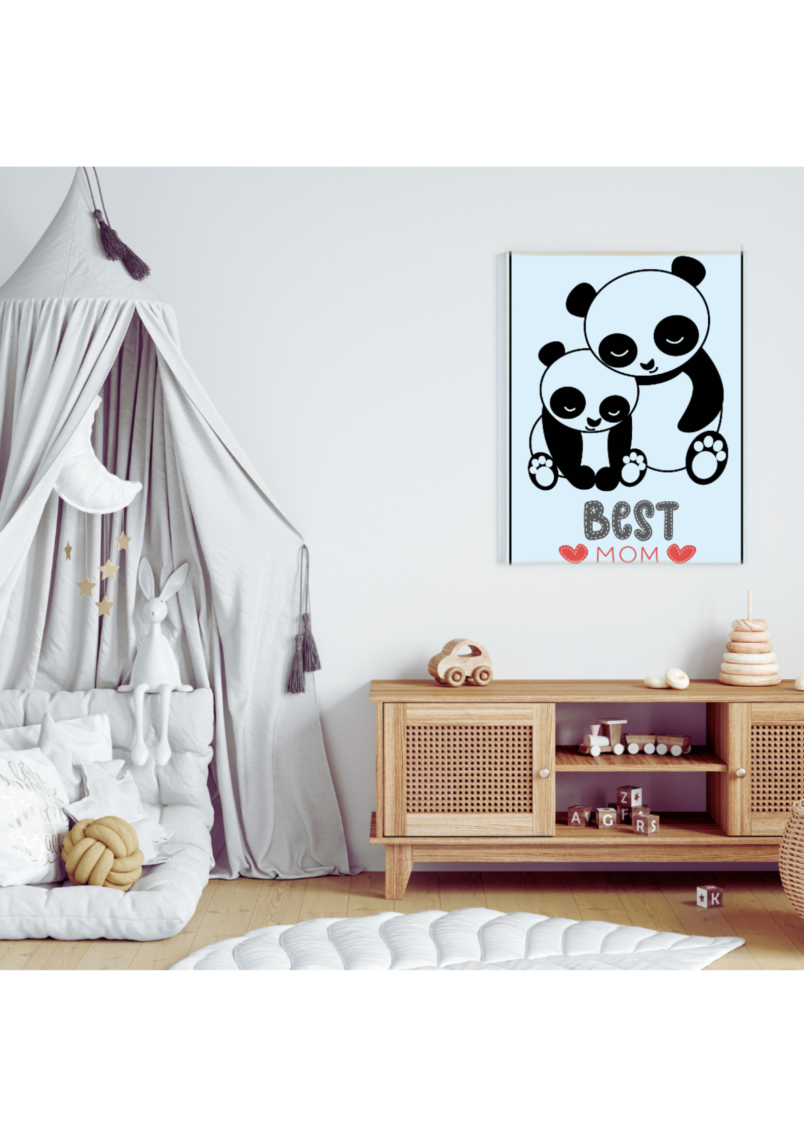2 Cartoon Panda Wall Art - Blue & Pink Backgrounds for Babies & Kids' Room & Print on Demand