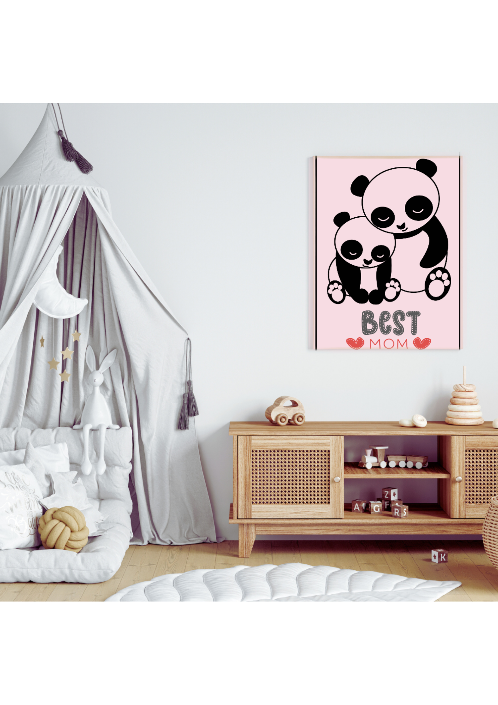 2 Cartoon Panda Wall Art - Blue & Pink Backgrounds for Babies & Kids' Room & Print on Demand