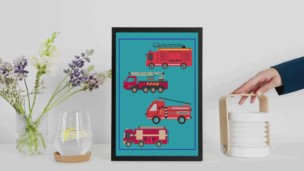 Fire Truck Cartoon Art - Digital Download for Kids' Room Decor & Print on Demand
