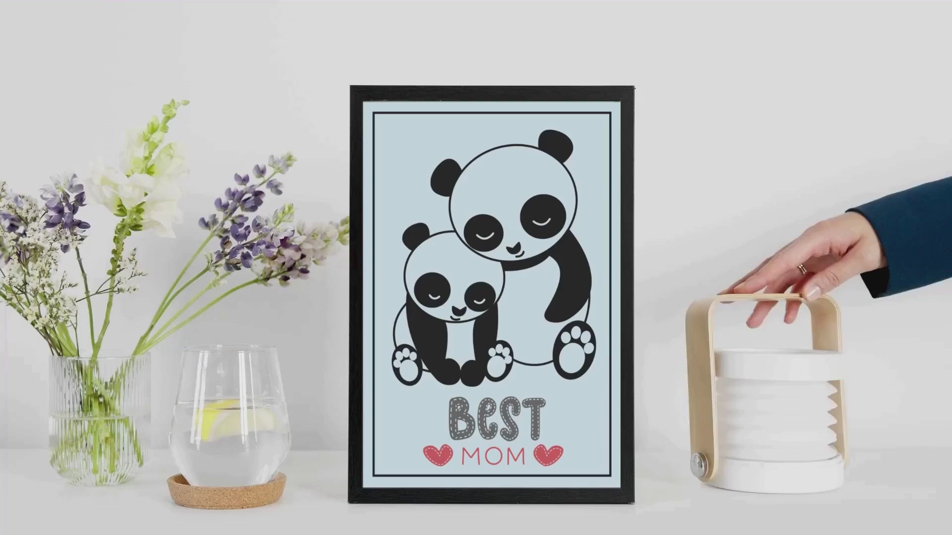 2 Cartoon Panda Wall Art - Blue & Pink Backgrounds for Babies & Kids' Room & Print on Demand