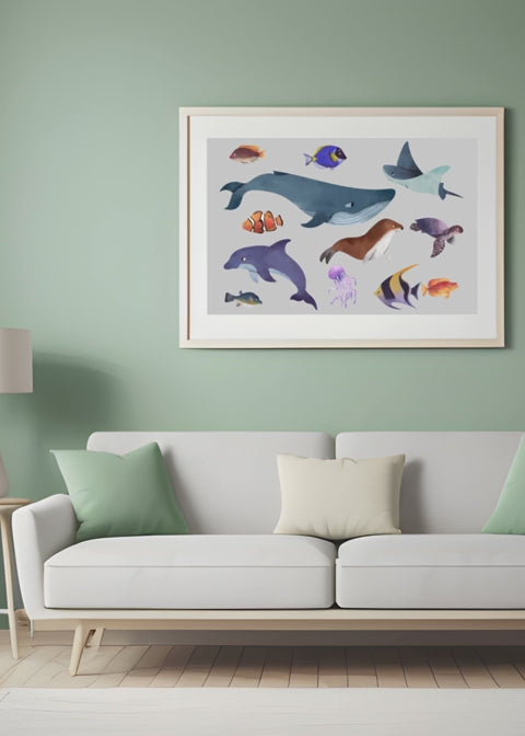 3 Sea Creatures Wall Art - Kids Room & Nursery - Print on Demand - Instant Download