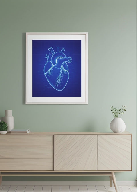 Heart Blueprint Wall Art - 36x36 inch - Office & Home Decor - Print on Demand - Instant Download