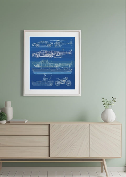 Car Blueprint Wall Art - 36x36 inch - Garage & Office Decor - Print on Demand - Instant Download