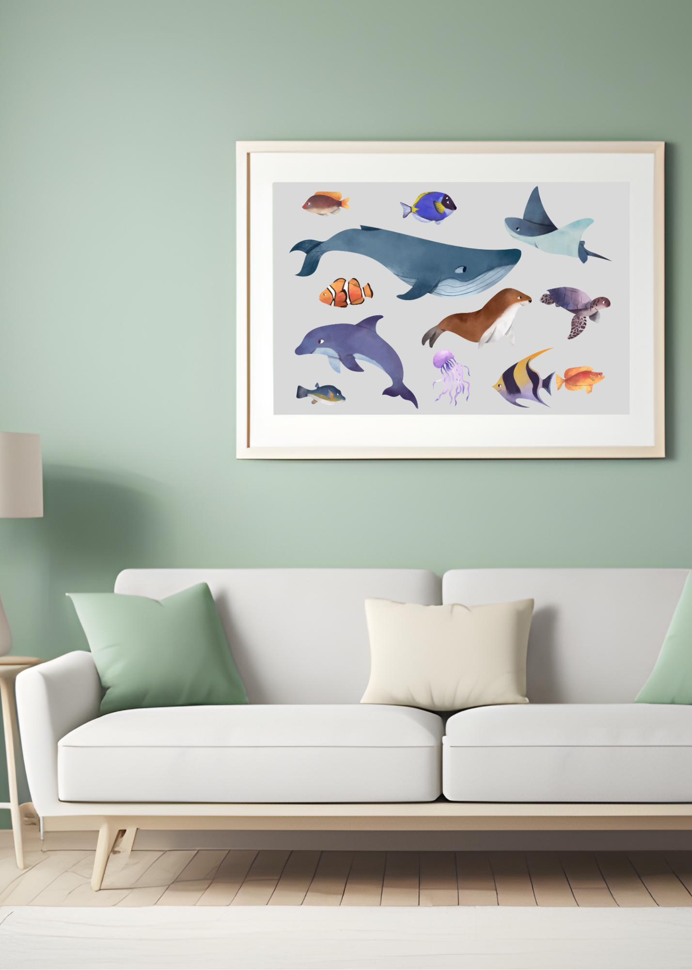 3 Sea Creatures Wall Art - Kids Room & Nursery - Print on Demand - Instant Download