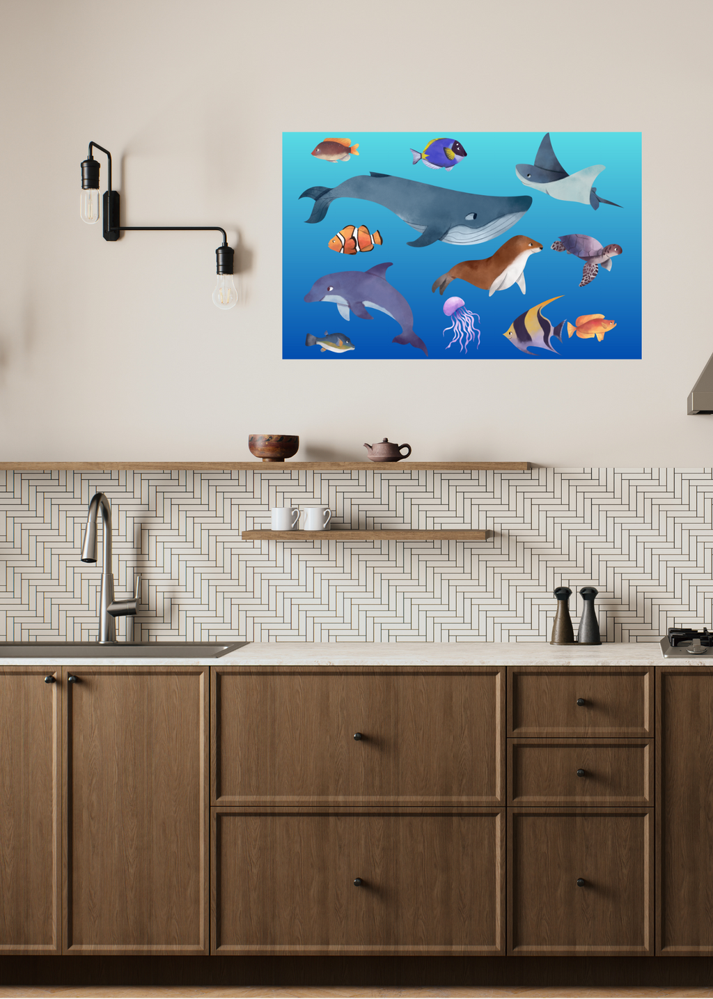 3 Sea Creatures Wall Art - Kids Room & Nursery - Print on Demand - Instant Download