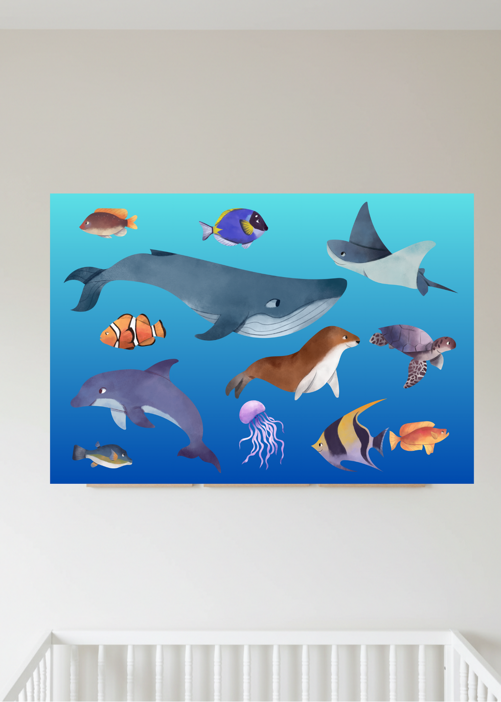 3 Sea Creatures Wall Art - Kids Room & Nursery - Print on Demand - Instant Download