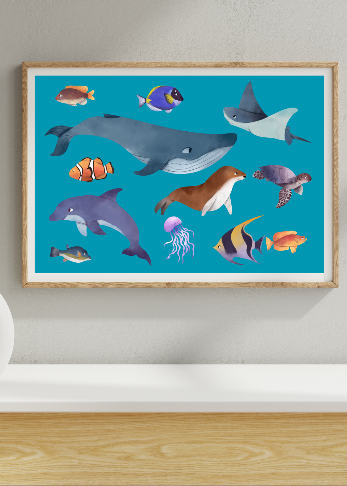 3 Sea Creatures Wall Art - Kids Room & Nursery - Print on Demand - Instant Download