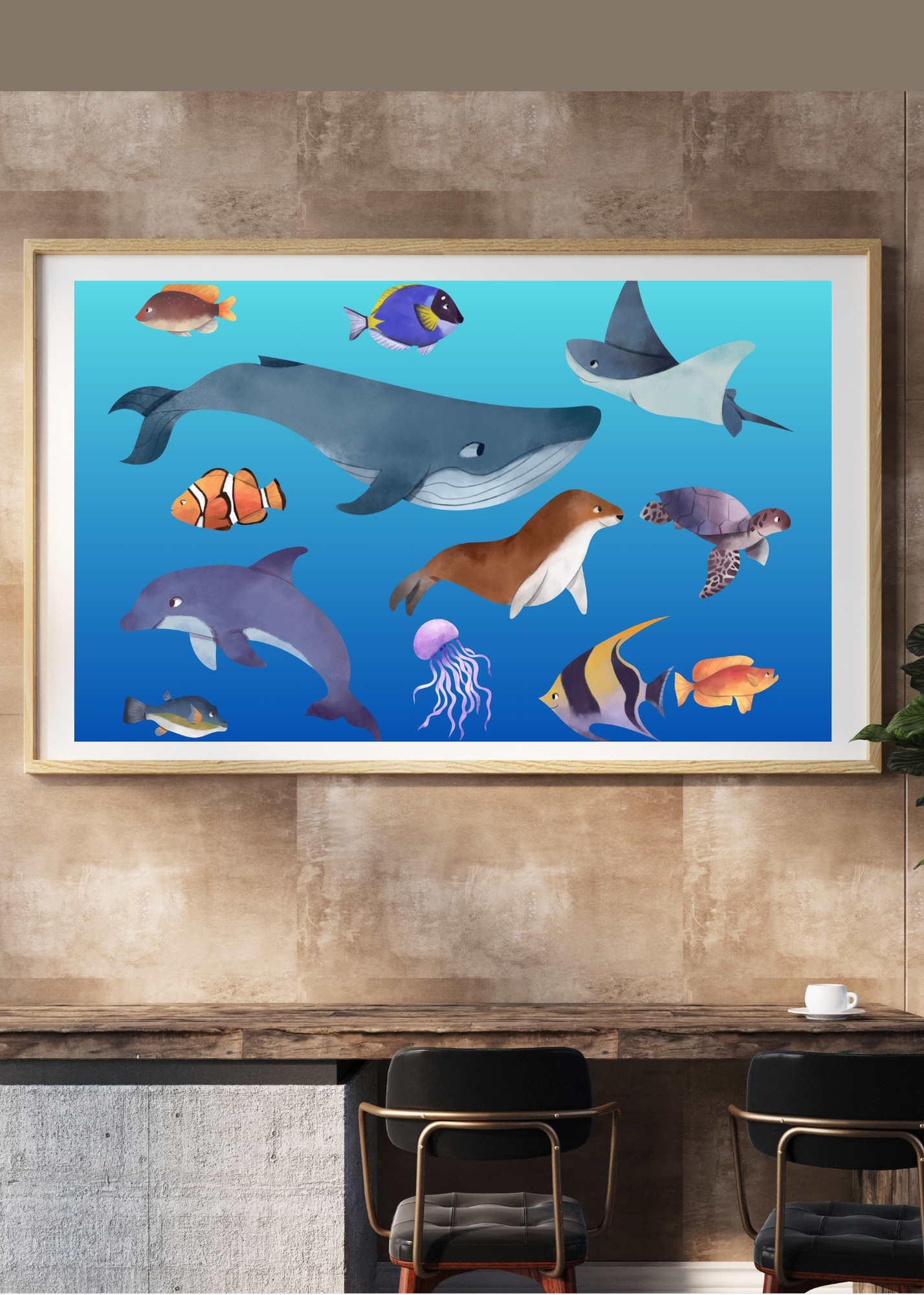 3 Sea Creatures Wall Art - Kids Room & Nursery - Print on Demand - Instant Download