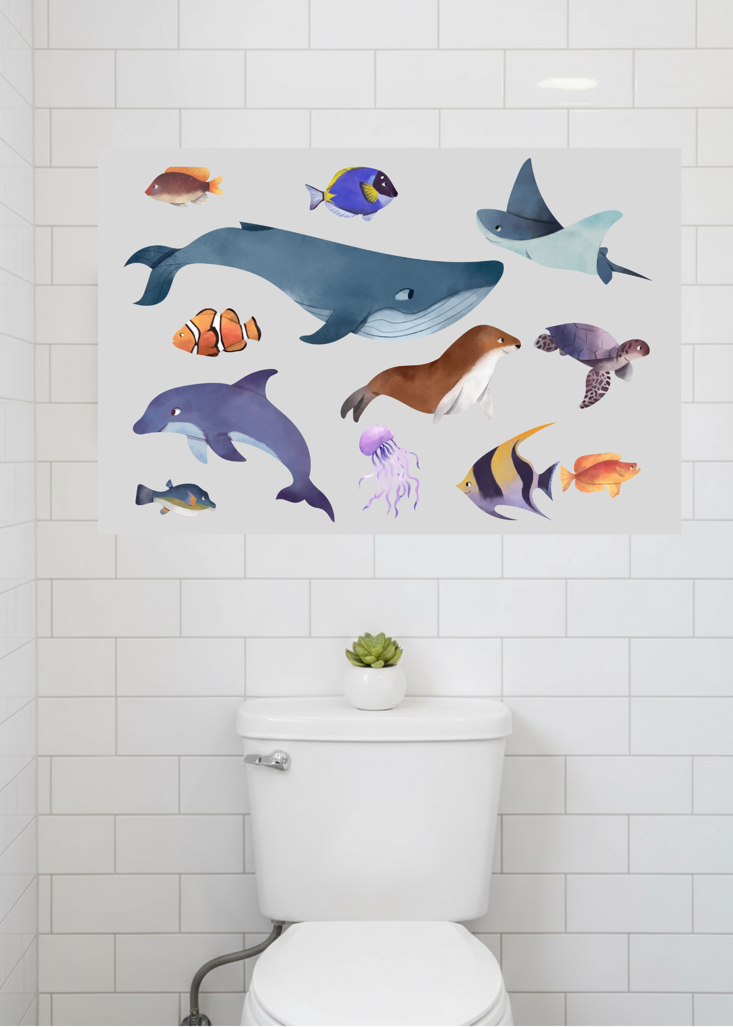 3 Sea Creatures Wall Art - Kids Room & Nursery - Print on Demand - Instant Download