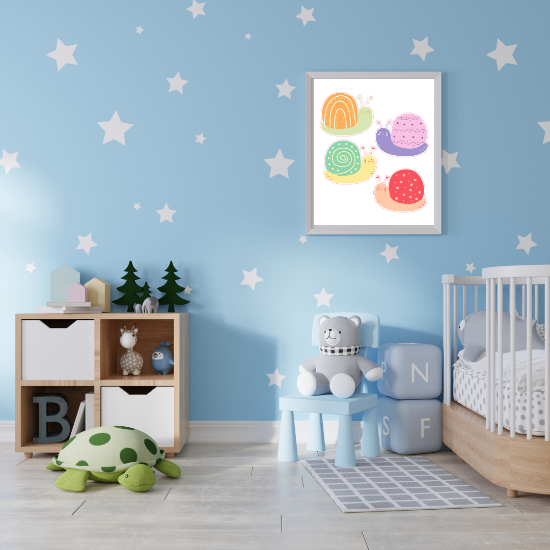 Snail Cartoon Wall Art for Nursery & Kids Room - Digital Print