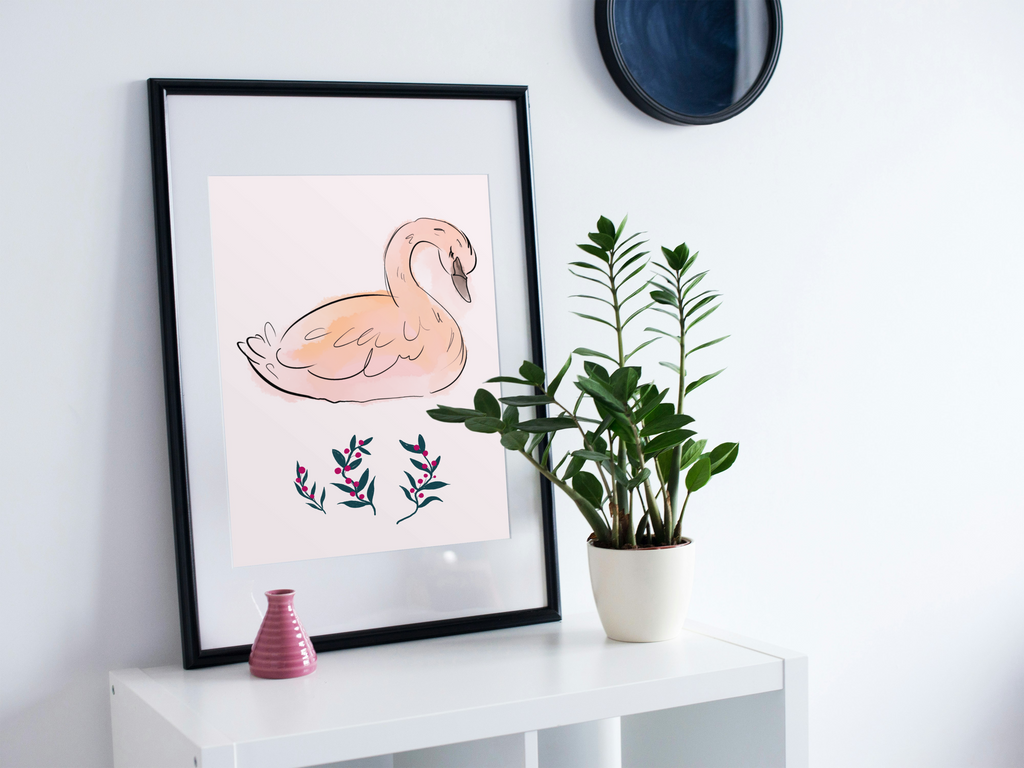 Watercolor Swan Portrait - Printable Nursery Wall Art for Kids Room & Print on Demand
