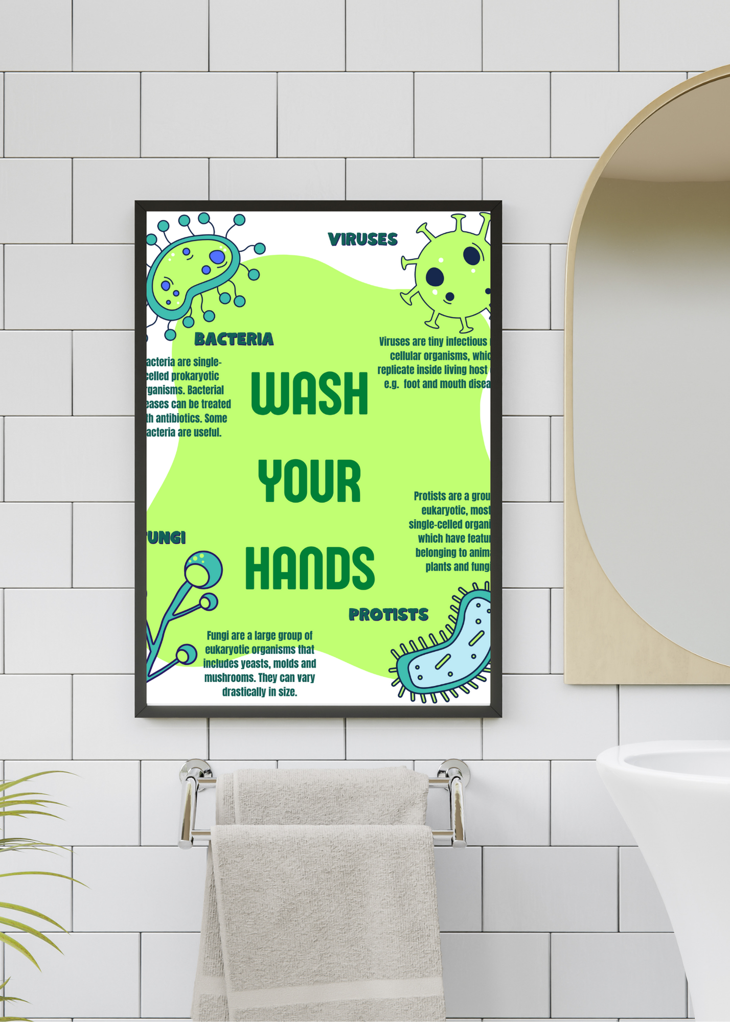 19 Wash Your Hands Wall Art Bundle - 5 Sizes for Bathroom, Kids Room & Print on Demand