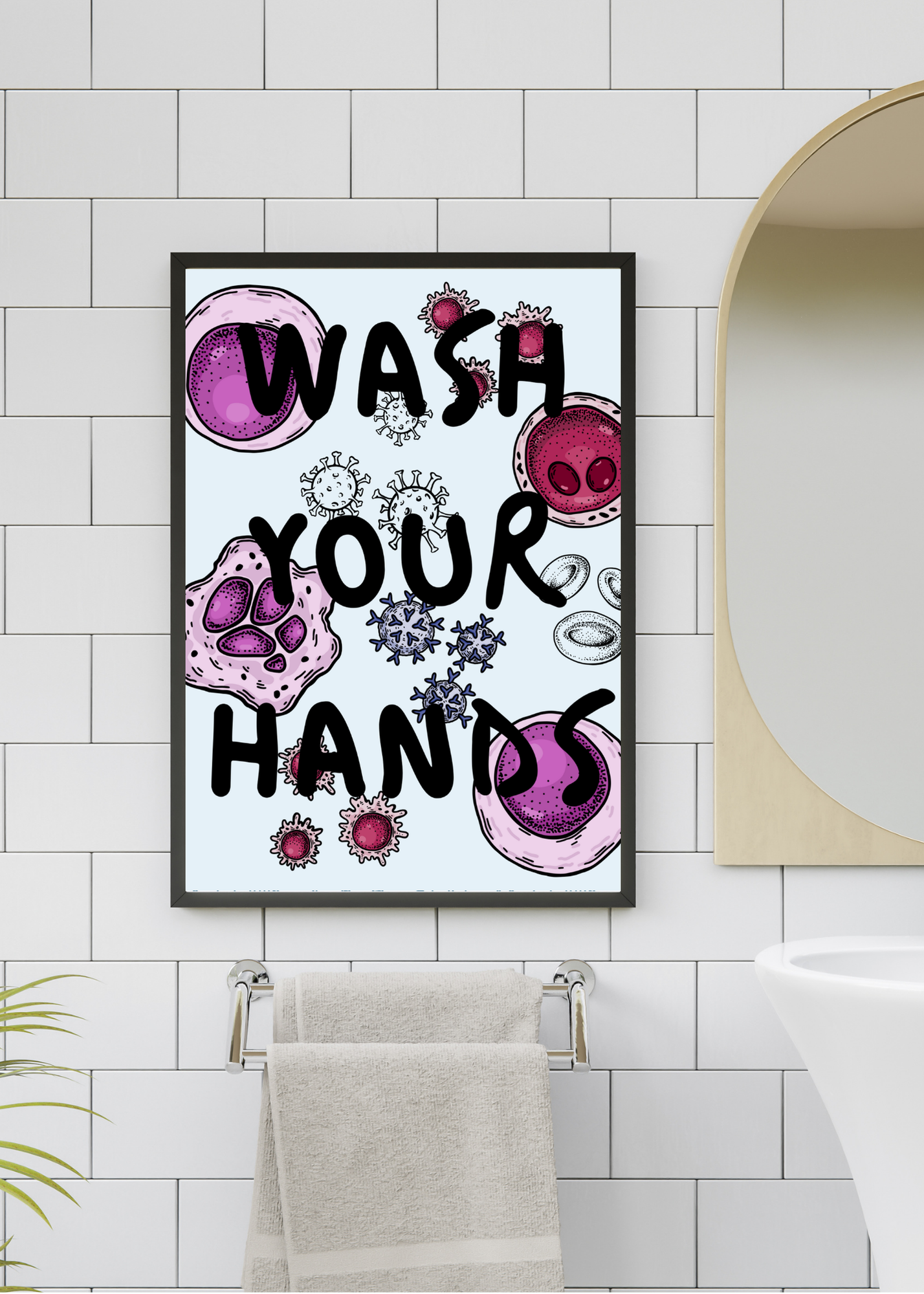 19 Wash Your Hands Wall Art Bundle - 5 Sizes for Bathroom, Kids Room & Print on Demand
