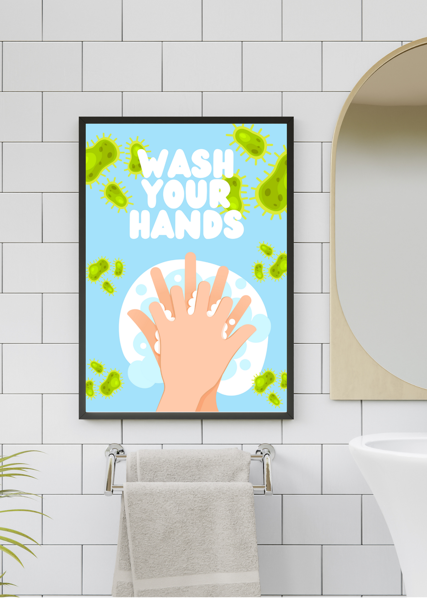 19 Wash Your Hands Wall Art Bundle - 5 Sizes for Bathroom, Kids Room & Print on Demand