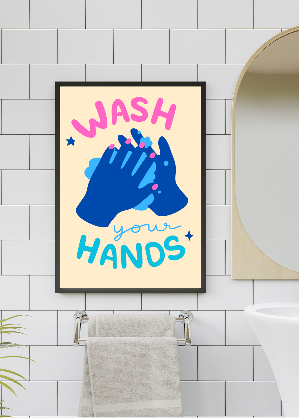 19 Wash Your Hands Wall Art Bundle - 5 Sizes for Bathroom, Kids Room & Print on Demand